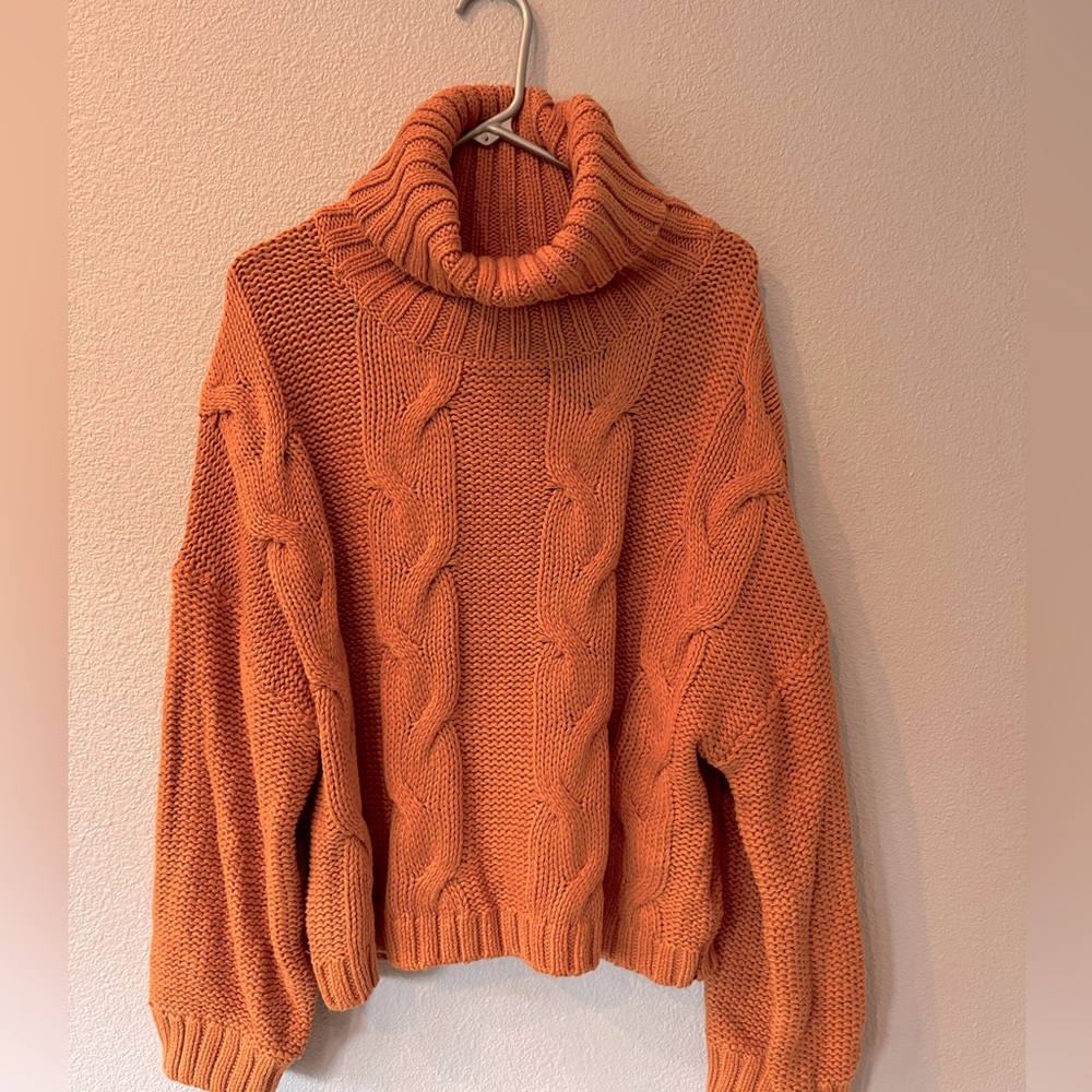 Cozy Orange Cable Knit Turtleneck Sweater